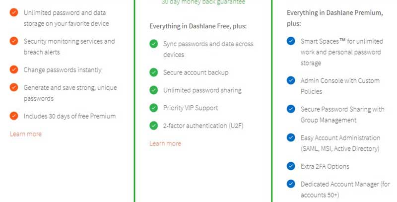 Dashlane screenshot features